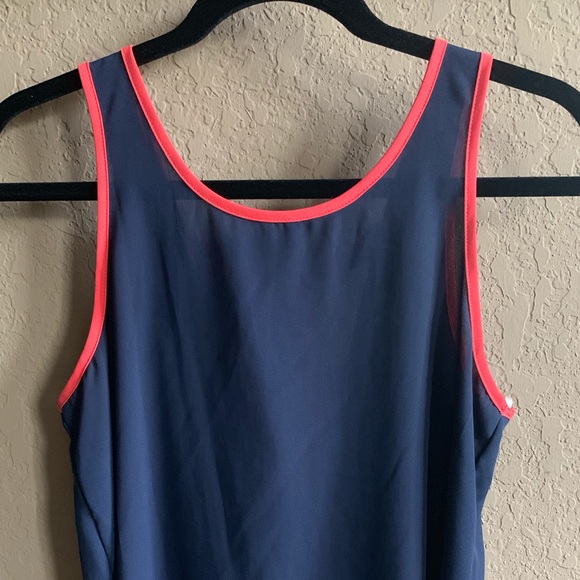 Blue and Pink Tank-Top Blouse with Ribbon Bow. - Picture 2 of 8